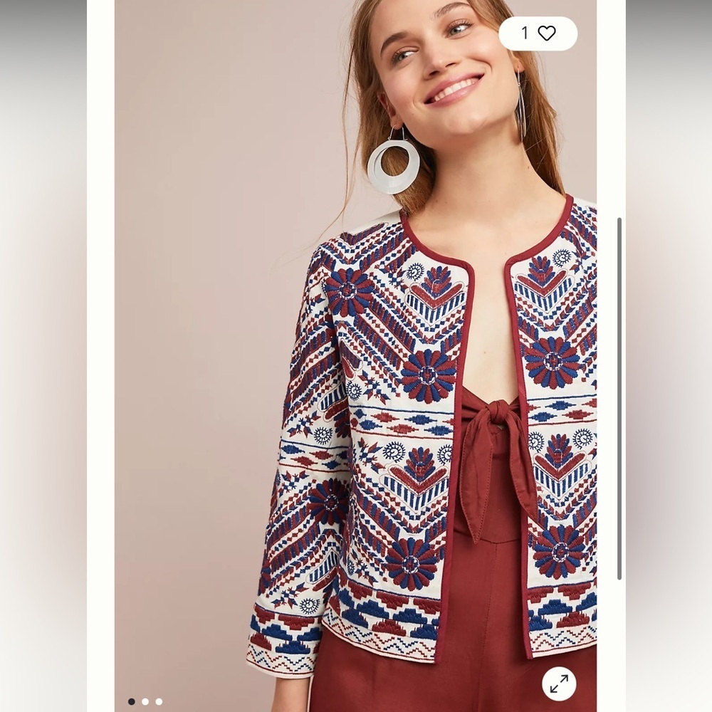 Anthropologie Patterned Utility Greenwich Embroidered Jacket Size Medium